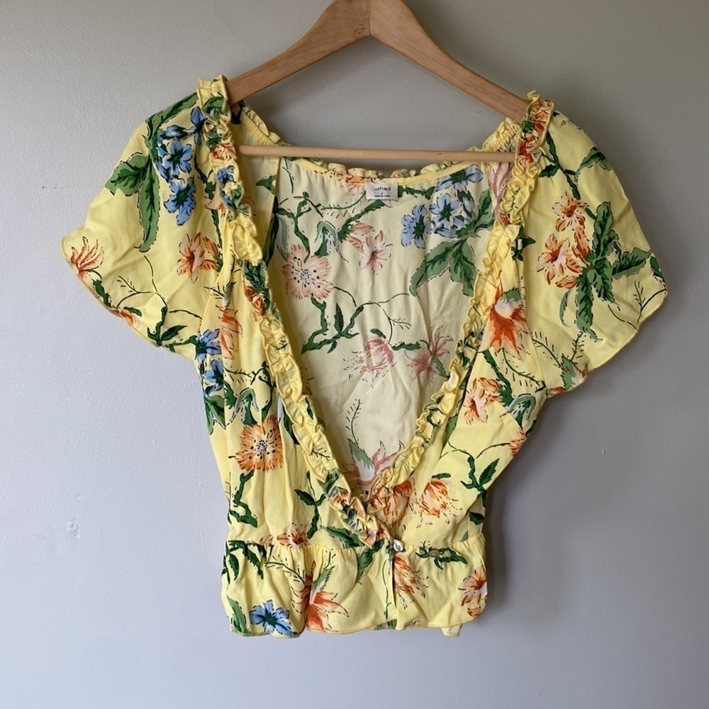 Aritzia Wilfred Aurelia Yellow Floral Wrap Top - Picture 5 of 12